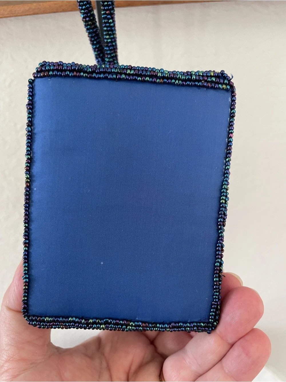Vintage Hand Beaded Navy Peacock Iridescent Evening Bag Wristlet La Regale Style